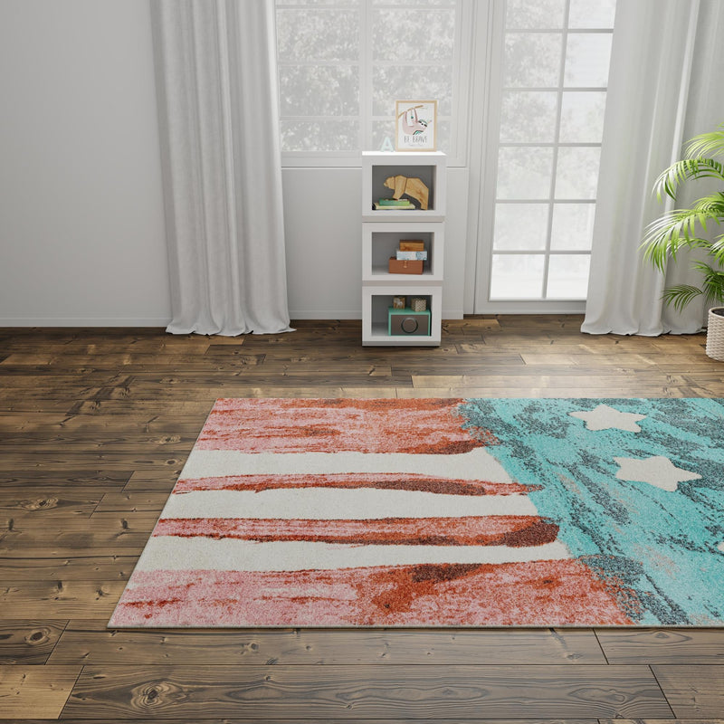 Playful Patterns Collection Area Rug -  Zany Rectangle Red and Blue  lifestyle 18