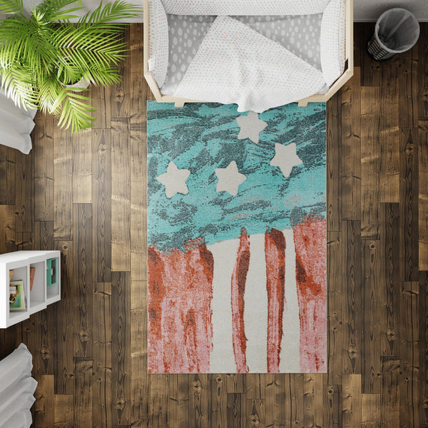 Playful Patterns Collection Area Rug -  Zany Rectangle Red and Blue  lifestyle 19