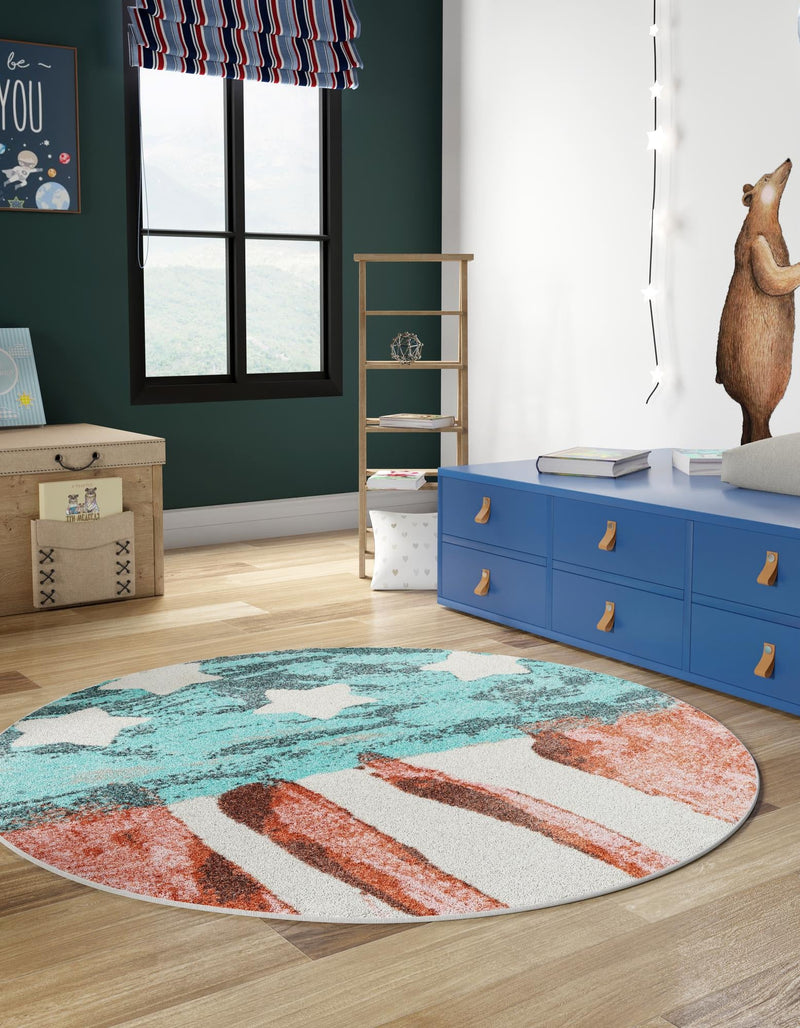 Playful Patterns Collection Area Rug -  Zany Round Red and Blue  lifestyle 24
