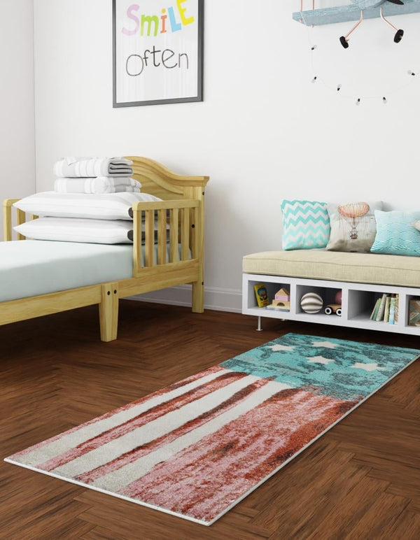 Playful Patterns Collection Area Rug -  Zany Runner Red and Blue  lifestyle 25
