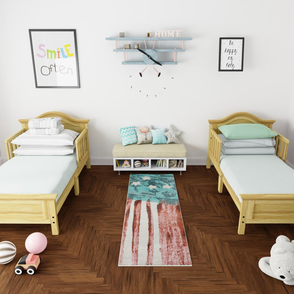 Playful Patterns Collection Area Rug -  Zany Runner Red and Blue  lifestyle 55