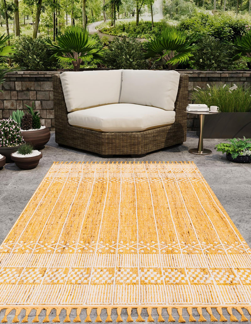 Sustainable Nomad Terrace Collection Area Rug - Reef Rectangle Mustard Yellow  lifestyle 20