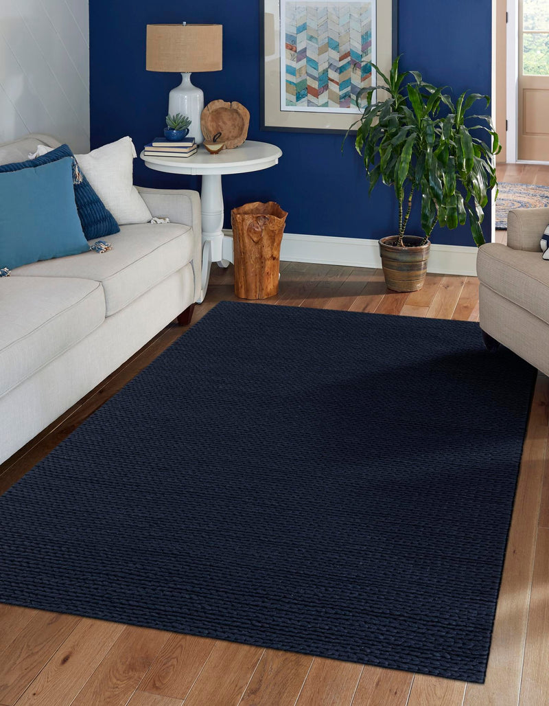 Auckland Stripes Wool Collection Area Rug - Waitomo Rectangle Navy Blue  lifestyle 4