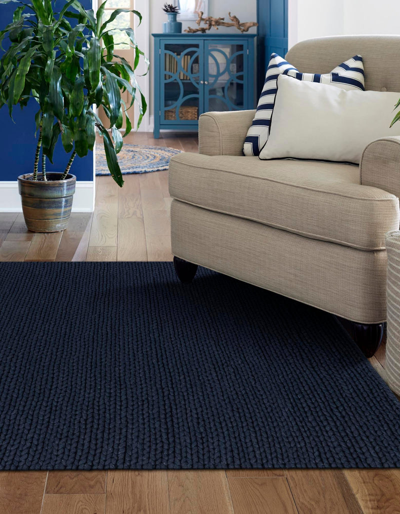 Auckland Stripes Wool Collection Area Rug - Waitomo Rectangle Navy Blue  lifestyle 7