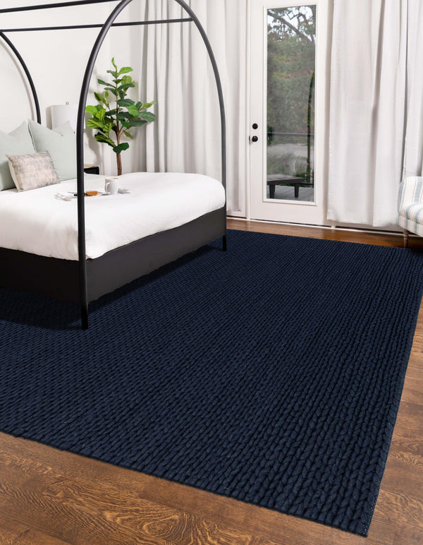 Auckland Stripes Wool Collection Area Rug - Waitomo Rectangle Navy Blue  lifestyle 13