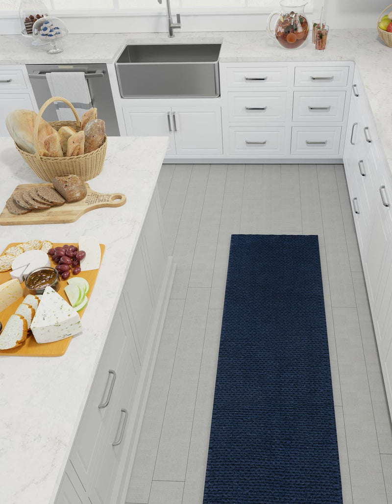 Auckland Stripes Wool Collection Area Rug - Waitomo Runner Navy Blue  lifestyle 99
