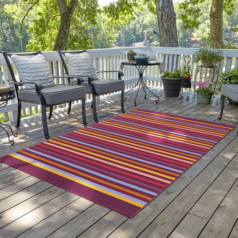 Seaside Stripes Collection Area Rug - Azul Rectangle Multi  lifestyle 8