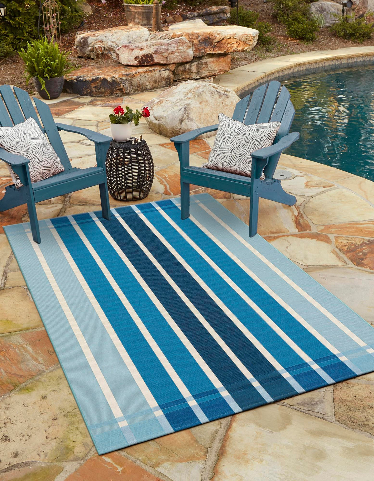 Seaside Stripes Collection Area Rug -  Coral Rectangle Blue Main