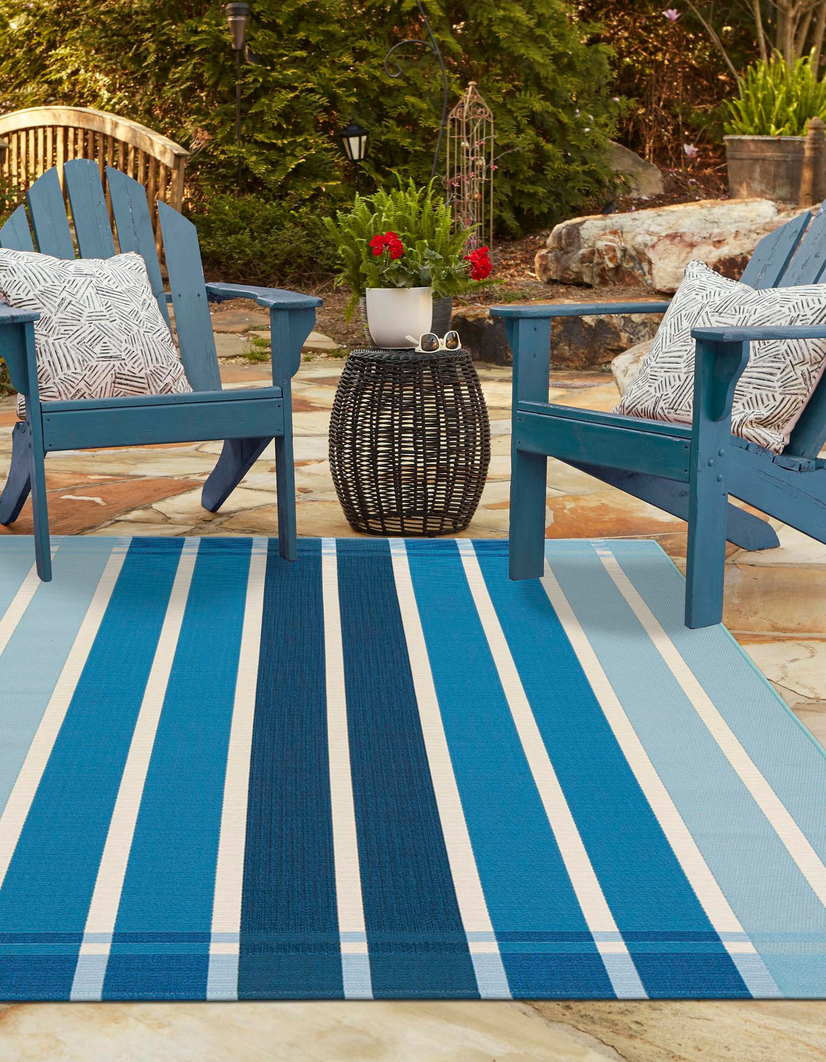 Seaside Stripes Collection Area Rug -  Coral Rectangle Blue  lifestyle 4