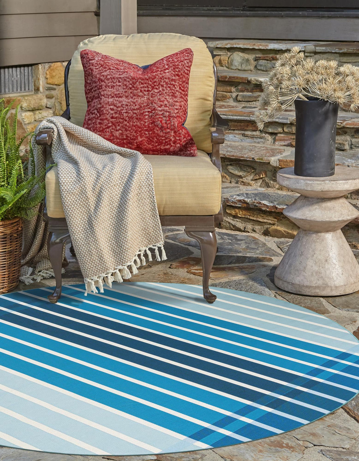 Seaside Stripes Collection Area Rug -  Coral Round Blue  lifestyle 32