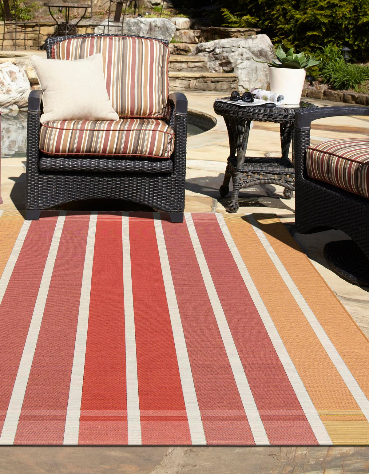Seaside Stripes Collection Area Rug -  Coral Rectangle Peach and Salmon  lifestyle 5