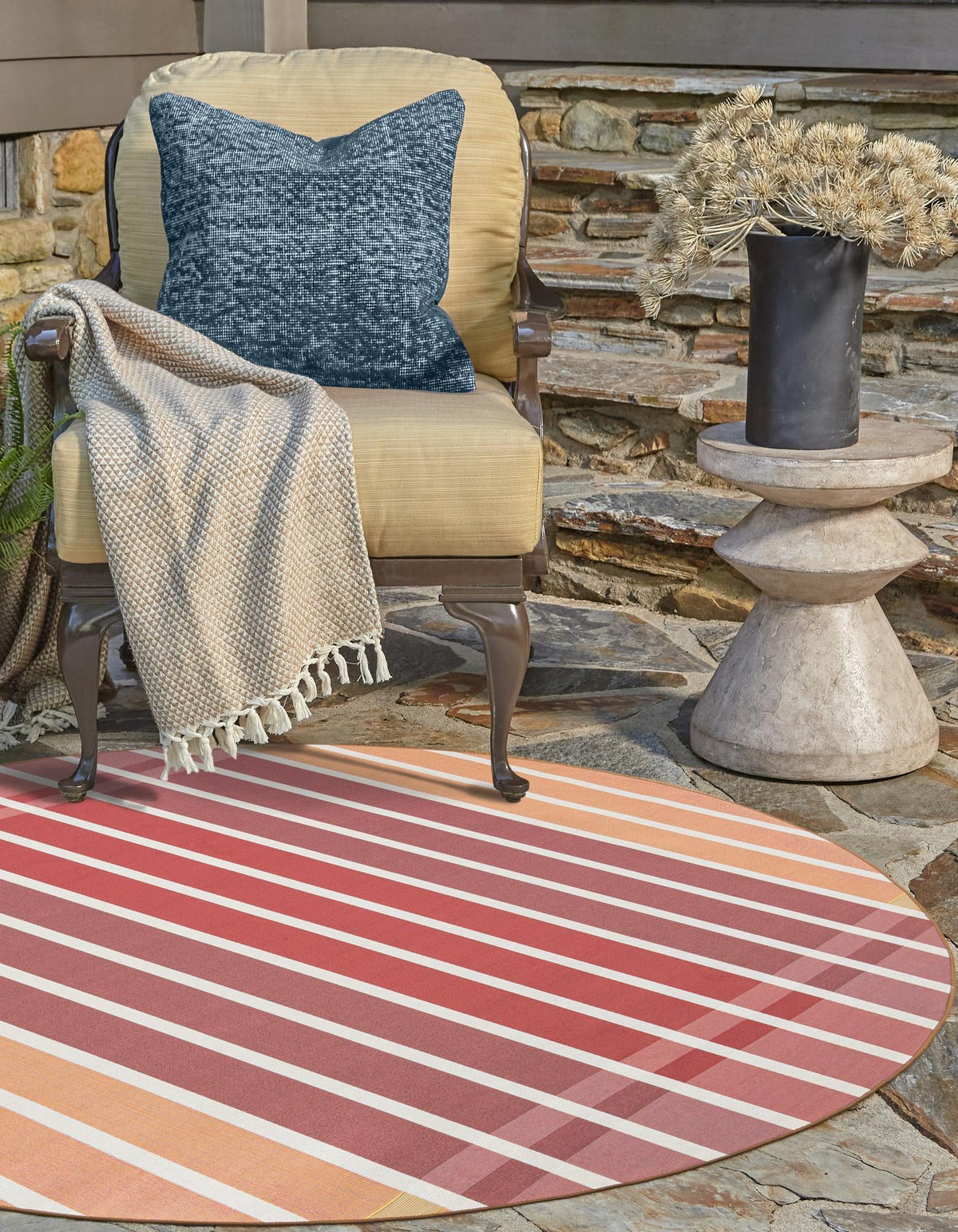 Seaside Stripes Collection Area Rug -  Coral Round Peach and Salmon  lifestyle 35