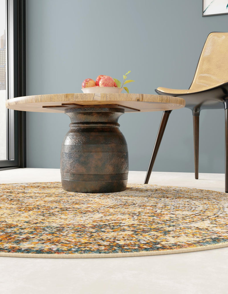 Savannah Soiree Collection Area Rug -  Everglade (LBrown Blue) Round LBrown Blue  lifestyle 6