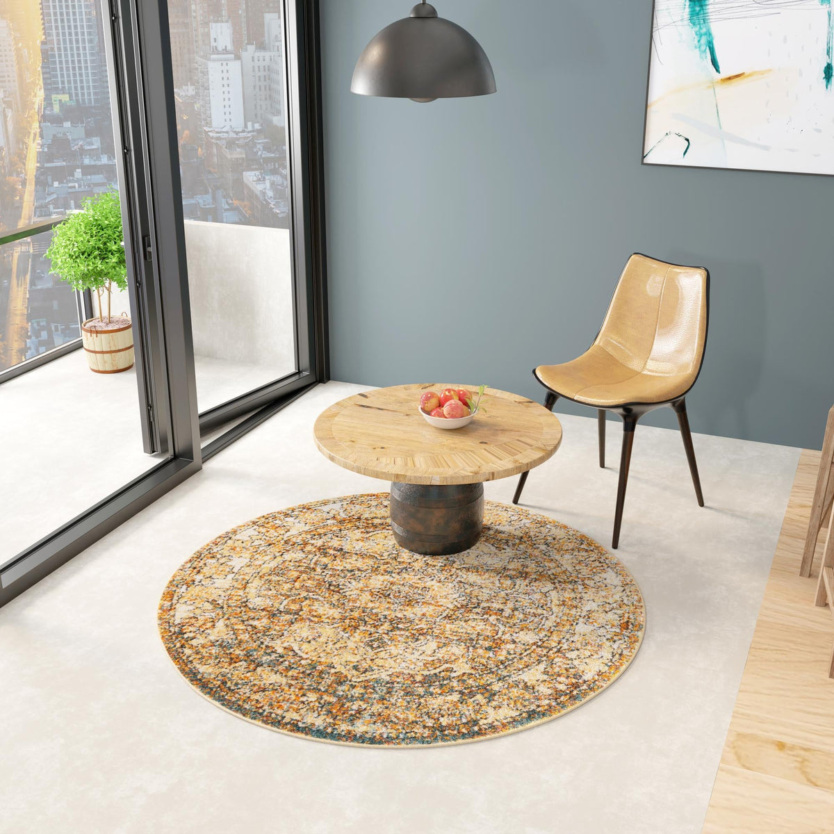 Savannah Soiree Collection Area Rug -  Everglade (LBrown Blue) Round LBrown Blue  lifestyle 28