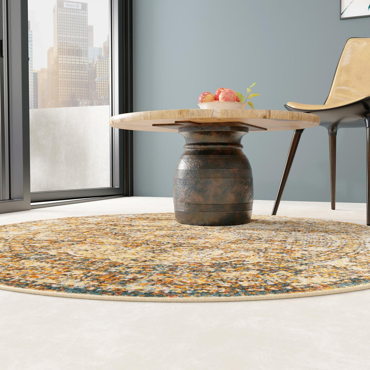 Savannah Soiree Collection Area Rug -  Everglade (LBrown Blue) Round LBrown Blue  lifestyle 30