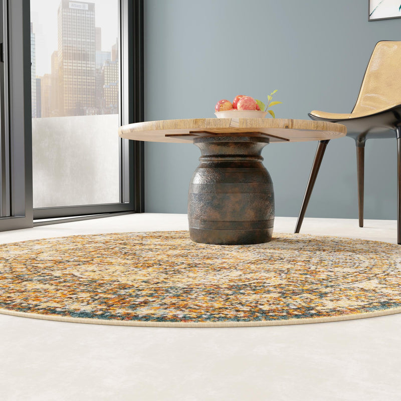 Savannah Soiree Collection Area Rug -  Everglade (LBrown Blue) Round LBrown Blue  lifestyle 30