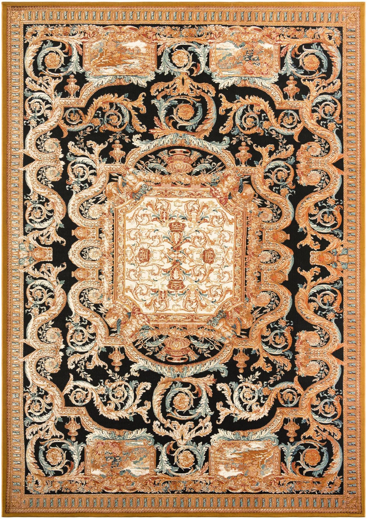 Patio Elegance Collection Area Rug - Veranda Rectangle Black Gold Brown  lifestyle 2