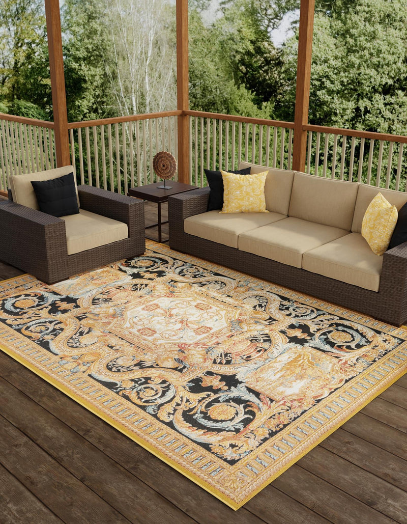 Patio Elegance Collection Area Rug - Veranda Rectangle Black Gold Brown  lifestyle 3