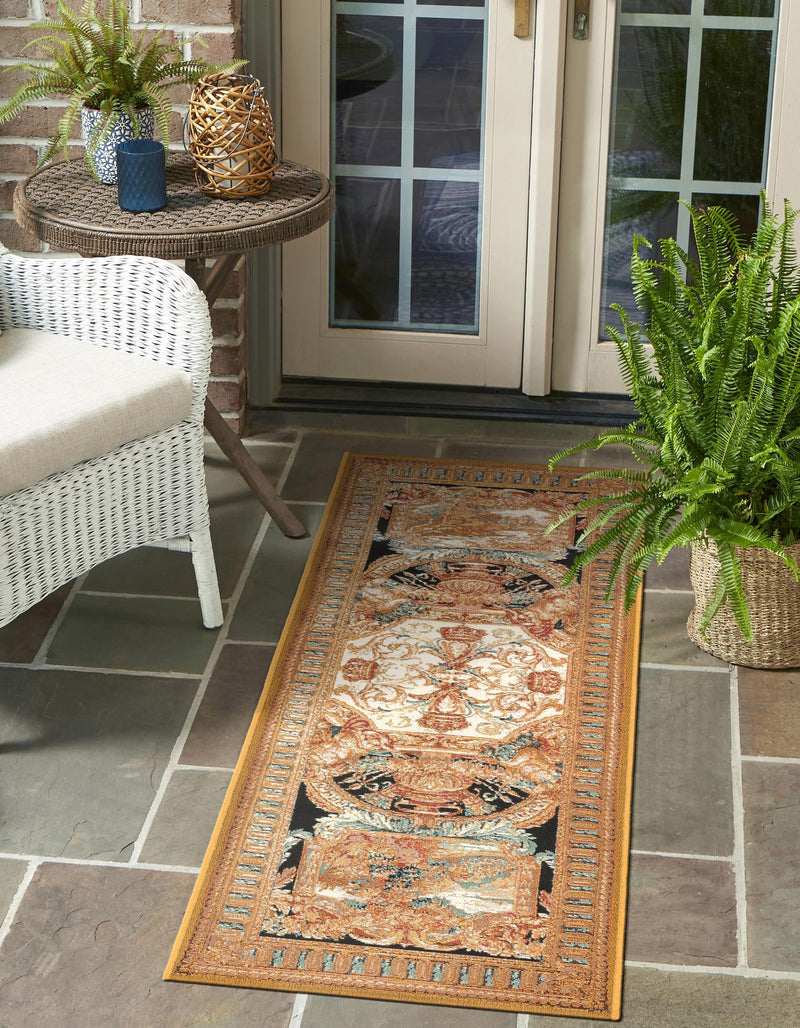 Patio Elegance Collection Area Rug - Veranda Runner Black Gold Brown  lifestyle 34