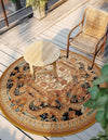 Patio Elegance Collection Area Rug - Veranda Round Black Gold Brown  lifestyle 30