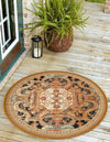 Patio Elegance Collection Area Rug - Veranda Round Black Gold Brown  lifestyle 36