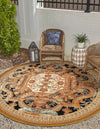 Patio Elegance Collection Area Rug - Veranda Round Black Gold Brown  lifestyle 42
