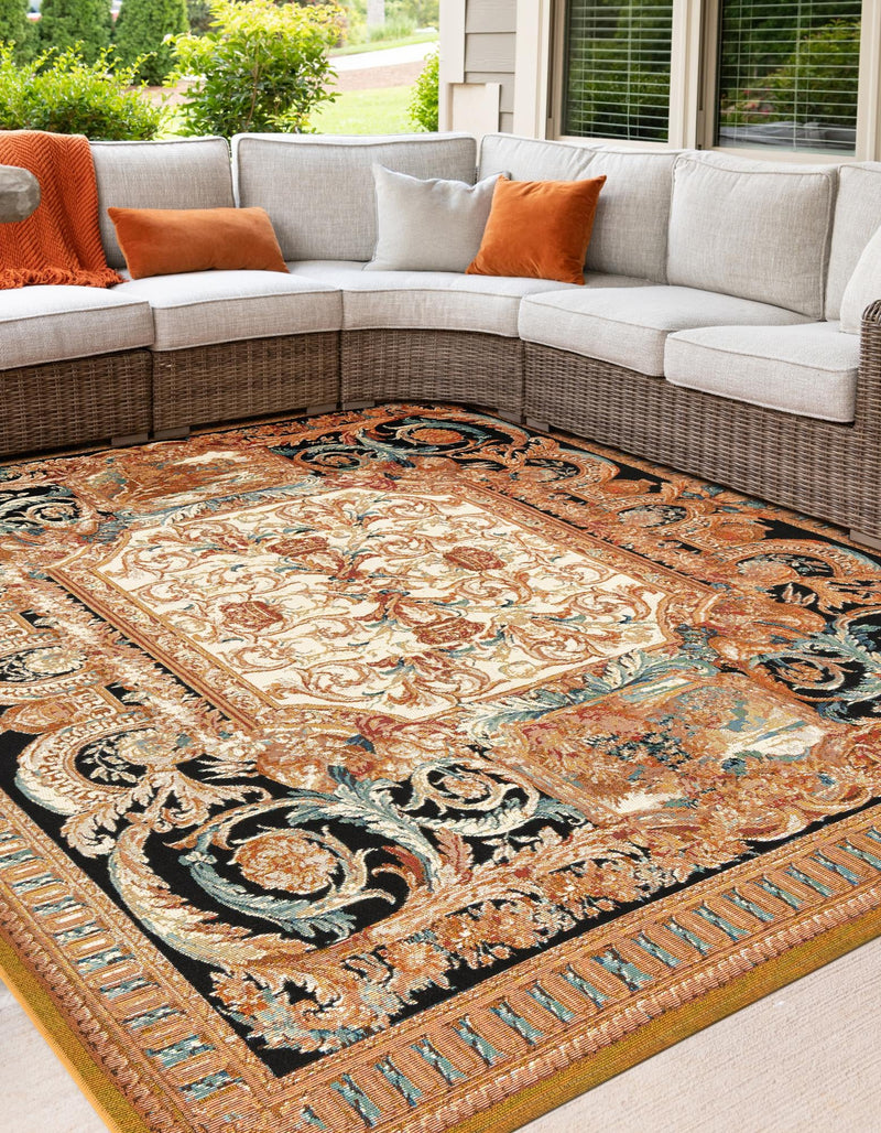 Patio Elegance Collection Area Rug - Veranda Square Black Gold Brown  lifestyle 32