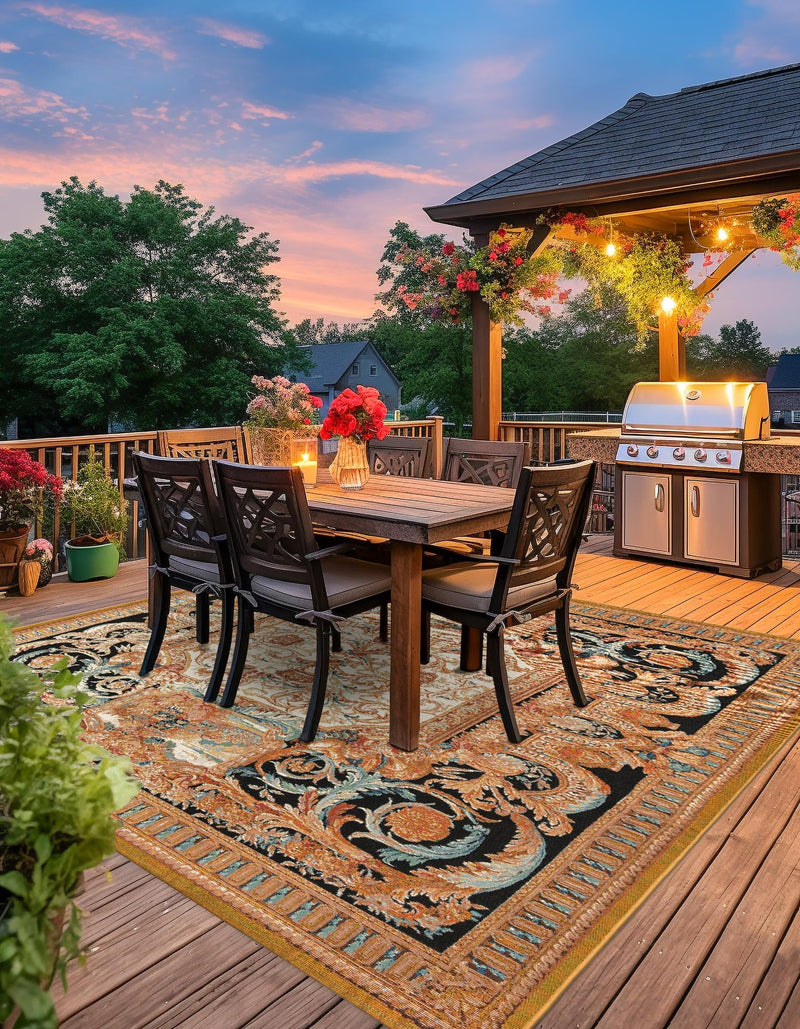 Patio Elegance Collection Area Rug - Veranda Square Black Gold Brown  lifestyle 35