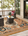 Patio Elegance Collection Area Rug - Veranda Square Black Gold Brown  lifestyle 38