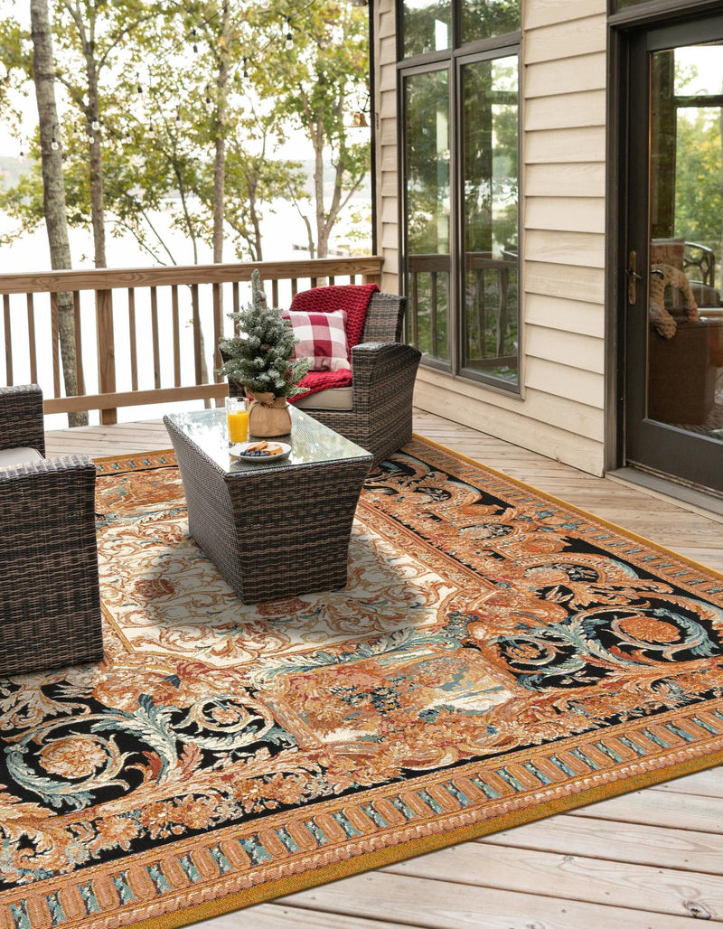 Patio Elegance Collection Area Rug - Veranda Square Black Gold Brown  lifestyle 38