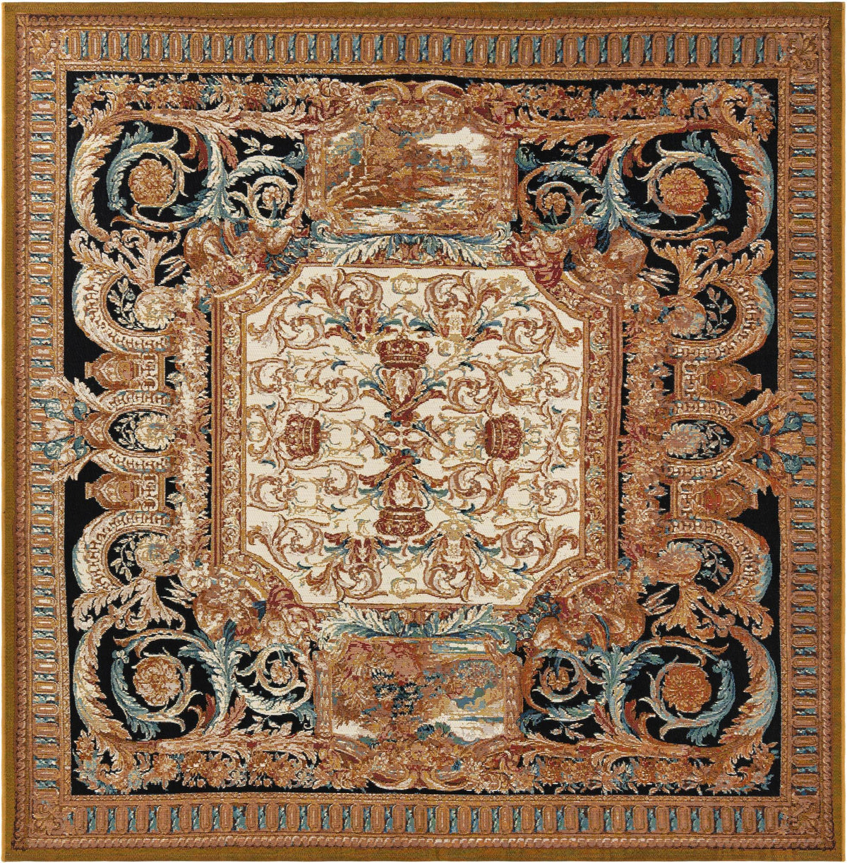 Patio Elegance Collection Area Rug - Veranda Square Black Gold Brown  lifestyle 20
