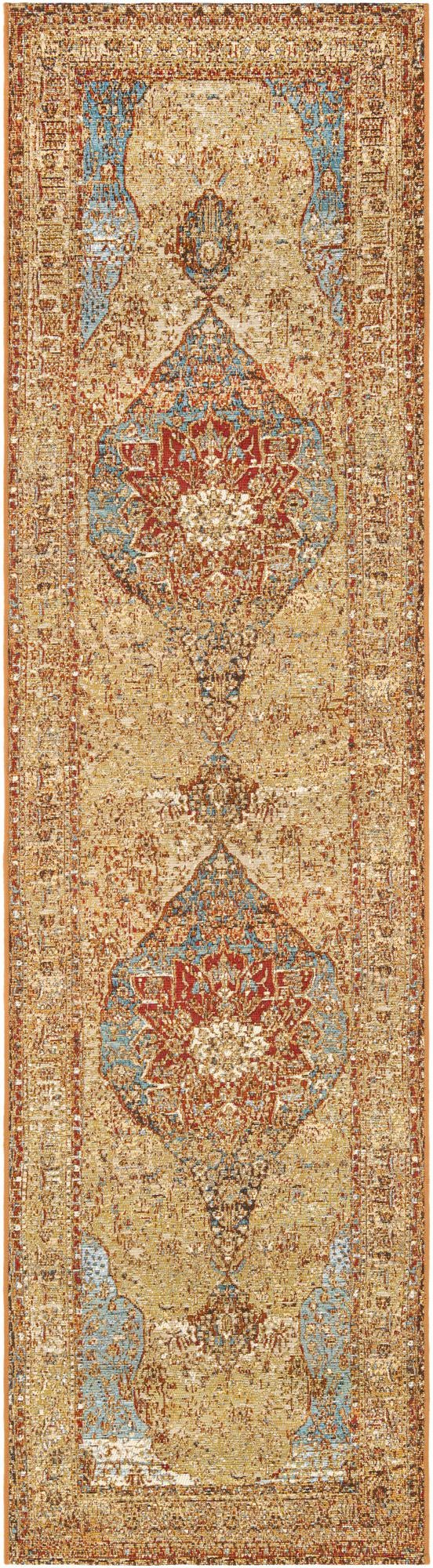 Patio Elegance Collection Area Rug -  Pergola Runner Blue and Light Brown  lifestyle 19