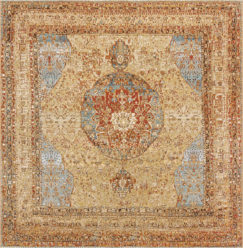 Patio Heritage Collection Area Rug -  Pergola Square Blue and Light Brown  lifestyle 27