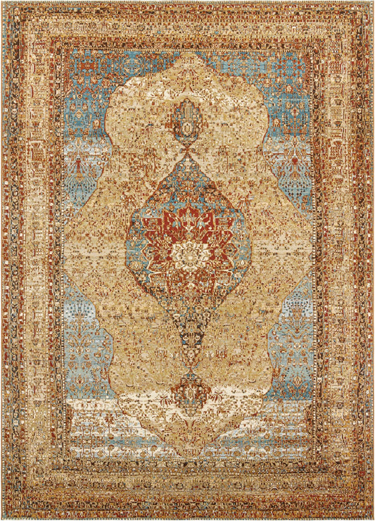 Patio Elegance Collection Area Rug -  Pergola Rectangle Blue and Light Brown Main