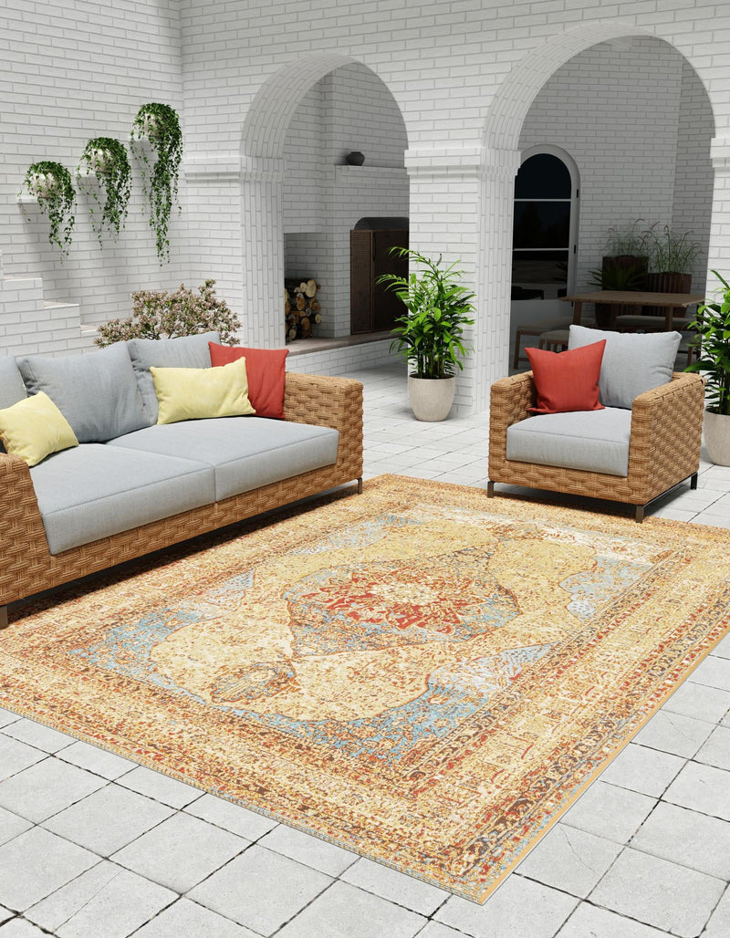Patio Elegance Collection Area Rug -  Pergola Rectangle Blue and Light Brown  lifestyle 3