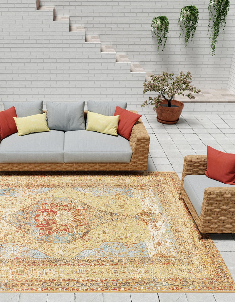 Patio Elegance Collection Area Rug -  Pergola Rectangle Blue and Light Brown  lifestyle 4