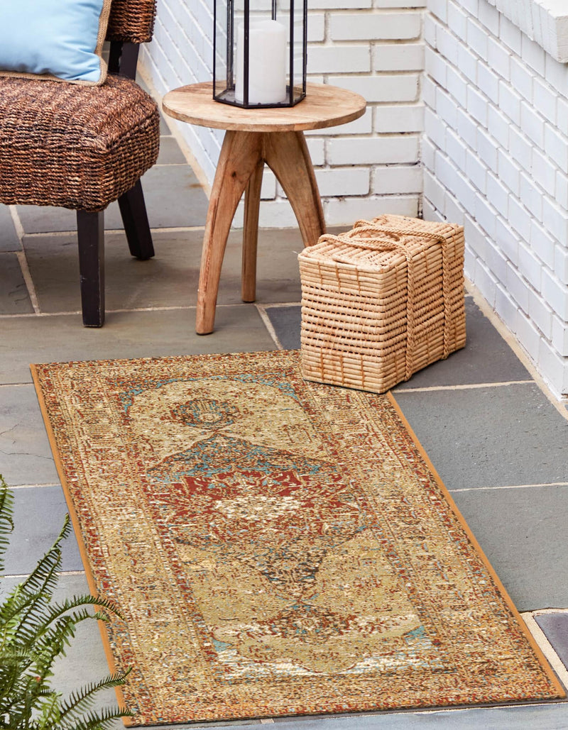 Patio Elegance Collection Area Rug -  Pergola Runner Blue and Light Brown  lifestyle 40