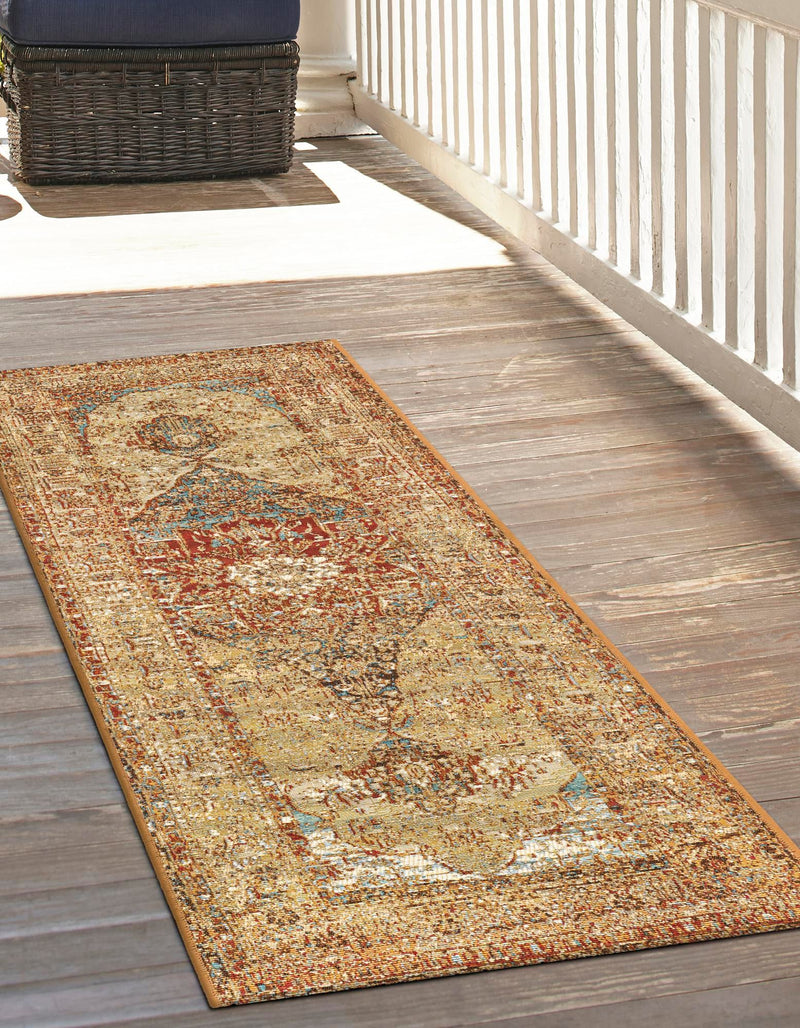 Patio Elegance Collection Area Rug -  Pergola Runner Blue and Light Brown  lifestyle 43