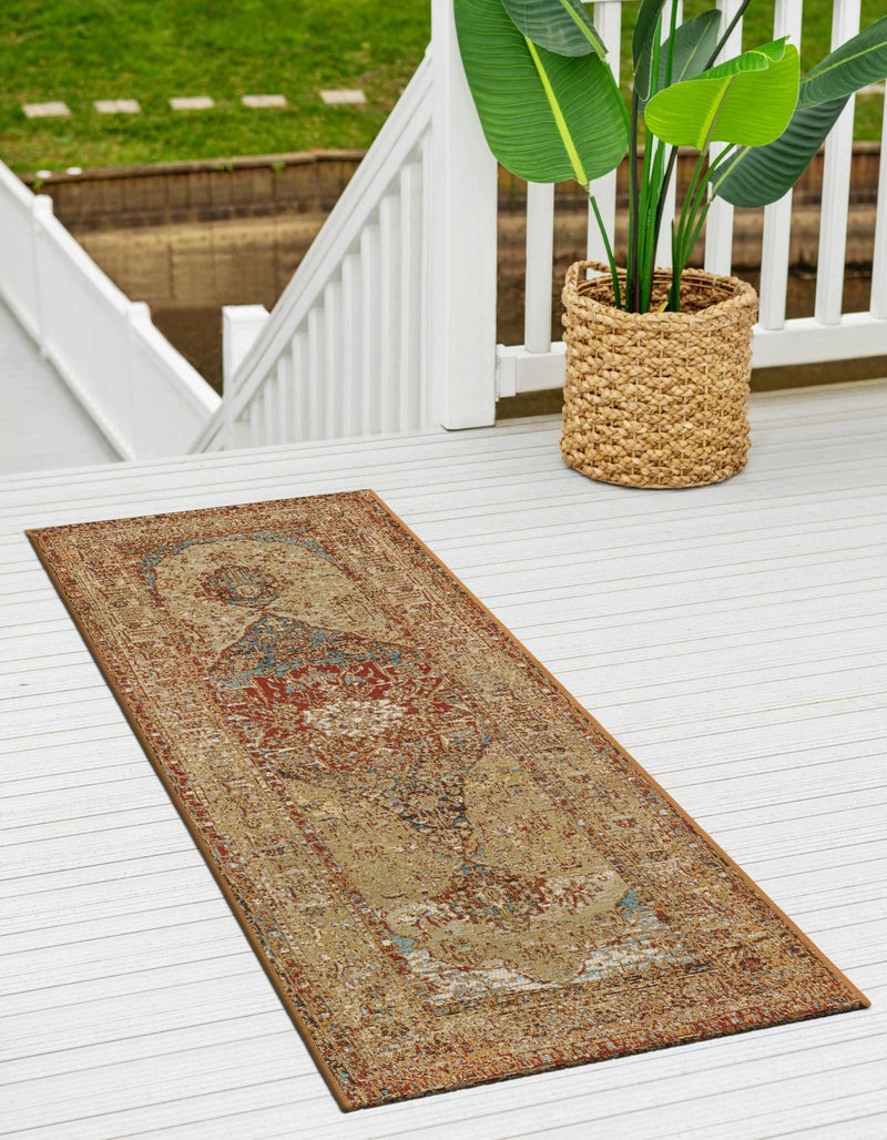 Patio Elegance Collection Area Rug -  Pergola Runner Blue and Light Brown  lifestyle 49