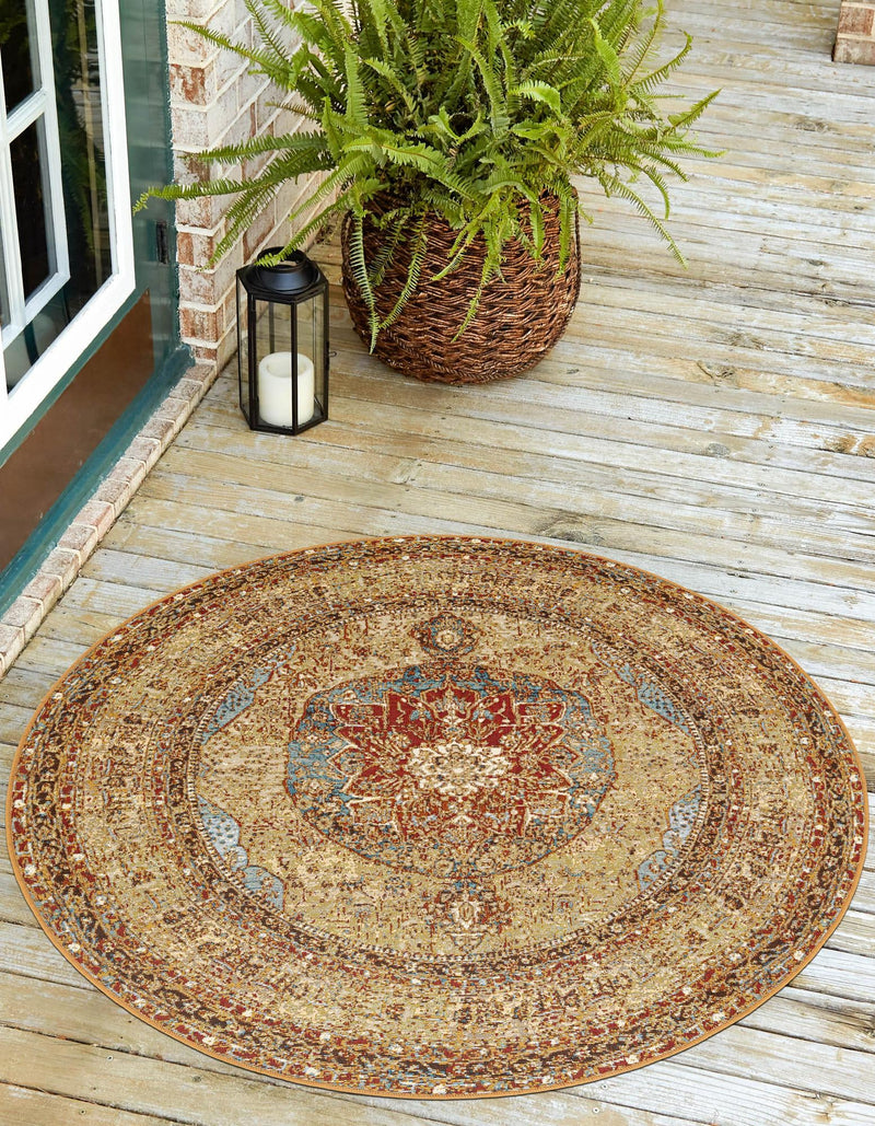 Patio Elegance Collection Area Rug -  Pergola Round Blue and Light Brown  lifestyle 24