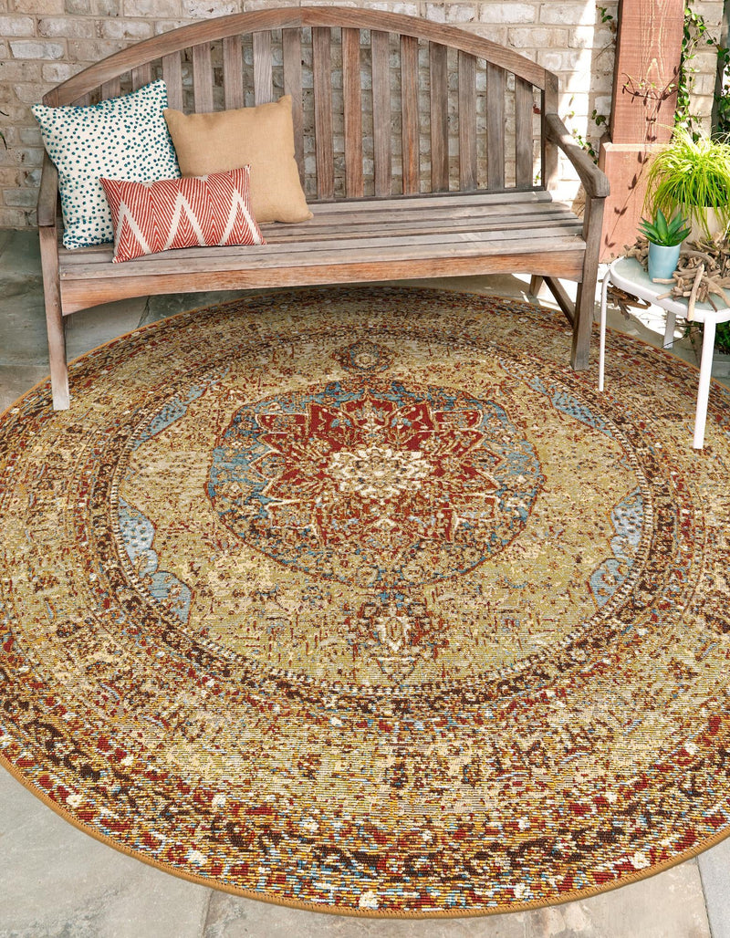 Patio Elegance Collection Area Rug -  Pergola Round Blue and Light Brown  lifestyle 33