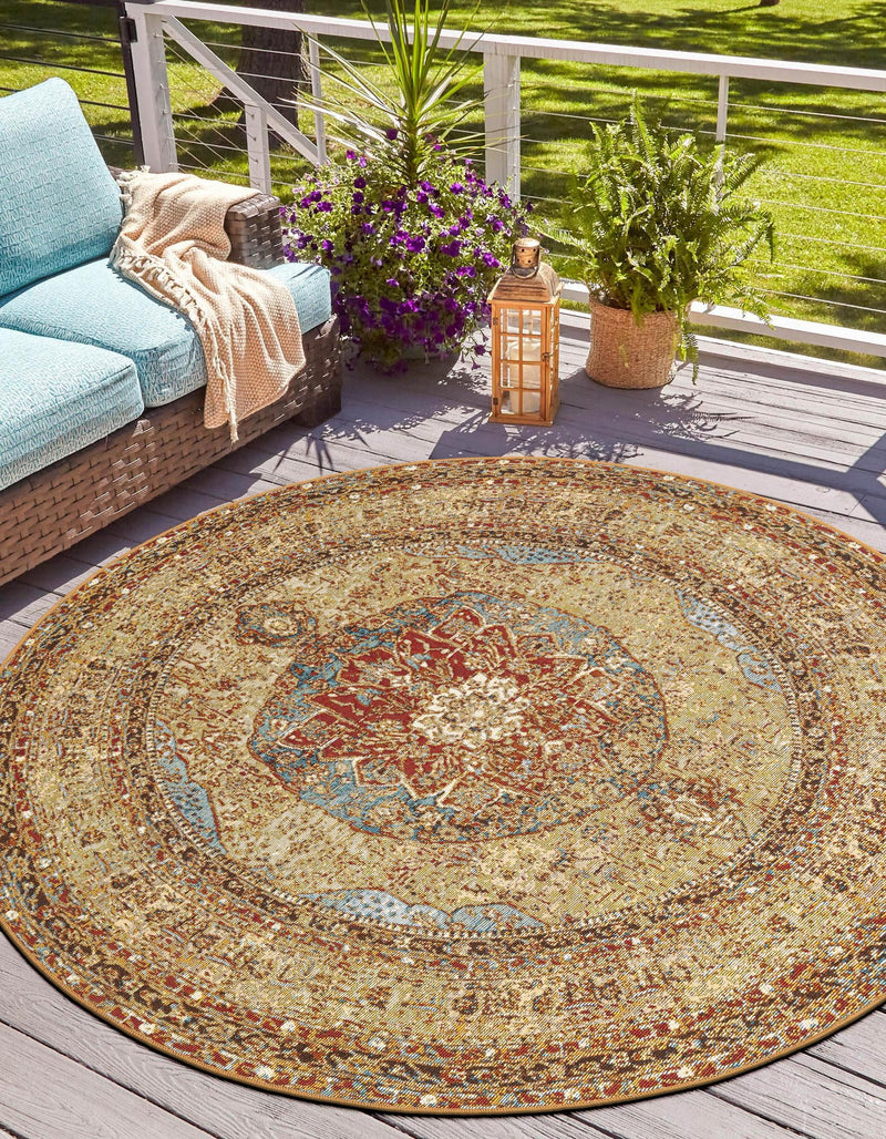 Patio Elegance Collection Area Rug -  Pergola Round Blue and Light Brown  lifestyle 39