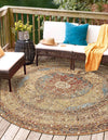 Patio Elegance Collection Area Rug -  Pergola Round Blue and Light Brown  lifestyle 48