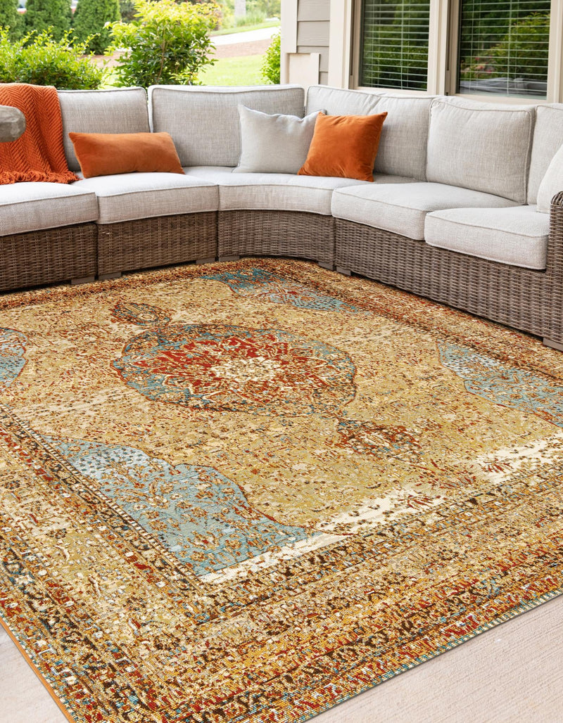 Patio Elegance Collection Area Rug -  Pergola Square Blue and Light Brown  lifestyle 26