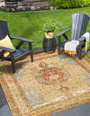 Patio Elegance Collection Area Rug -  Pergola Square Blue and Light Brown  lifestyle 32