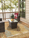 Patio Elegance Collection Area Rug -  Pergola Square Blue and Light Brown  lifestyle 35