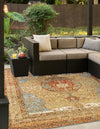 Patio Elegance Collection Area Rug -  Pergola Square Blue and Light Brown  lifestyle 47