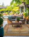 Patio Elegance Collection Area Rug -  Pergola Square Blue and Light Brown  lifestyle 50