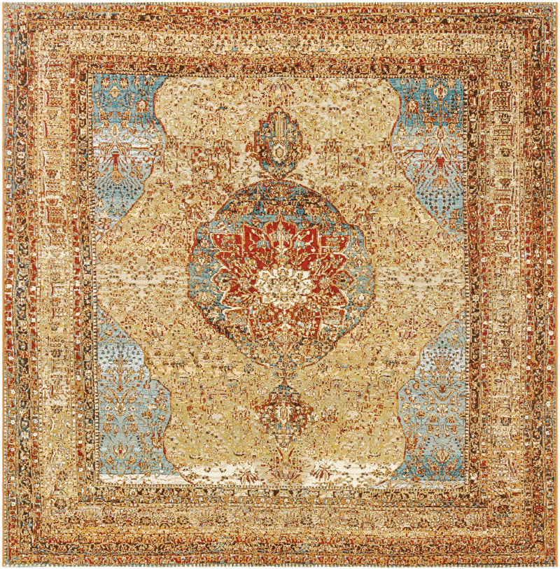 Patio Elegance Collection Area Rug -  Pergola Square Blue and Light Brown  lifestyle 20