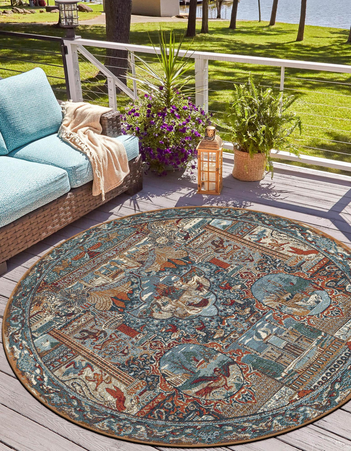 Patio Elegance Collection Area Rug -  Oasis Round Multi  lifestyle 36
